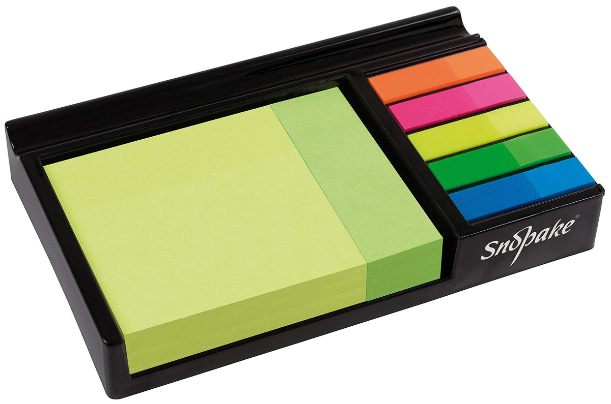 Snopake Desk Memo Set with Neon Sticky Notes and Index Highlighters Black Tray/Assorted Colours 15848, 76 mm x 76 mm