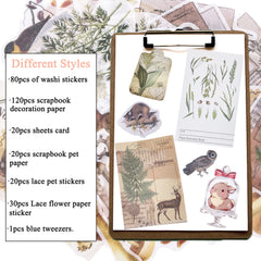 Carreuty 290pcs Aesthetic Scrapbooking Stickers Paper Pack, DIY Decorative Paper Plant Animal Supplies Stickers Paper Kit for Scrapbook Supplies Journal Kit (Fantasy Forest Life)