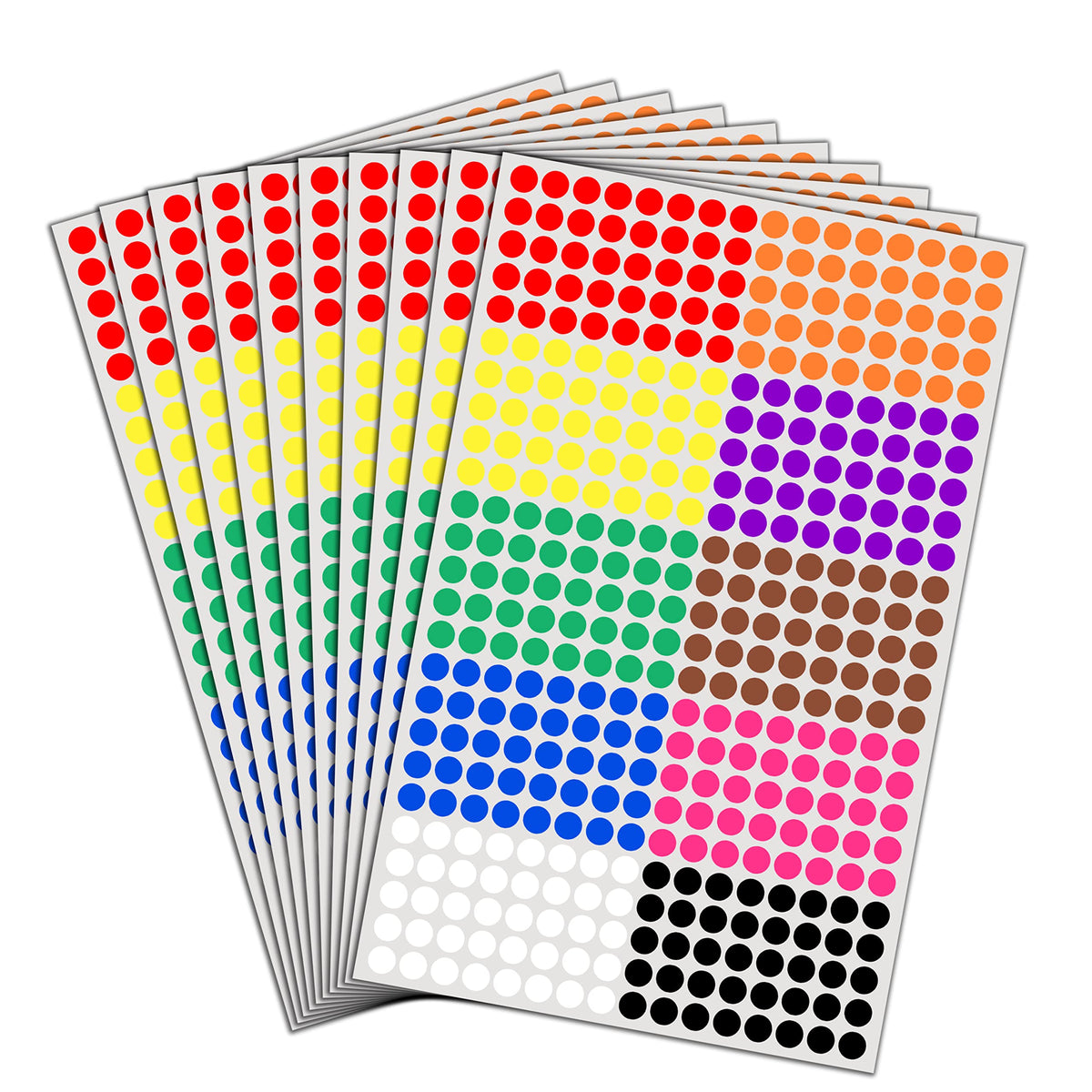 6000 Pack - 8mm Coloured Dot Stickers Sticky Labels - 10 Colours