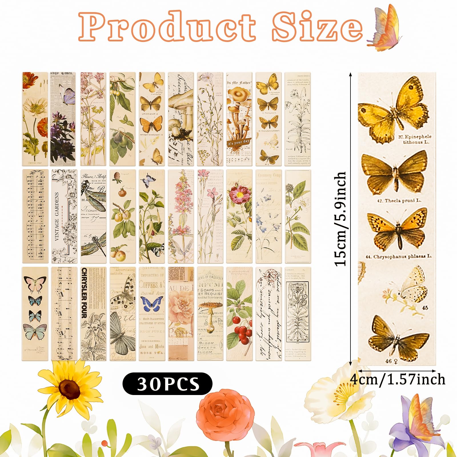 30Pcs Vintage Paper Bookmarks, Butterfly Flower Themed Book Marks for Book Lovers Vintage Aesthetic Bookmark for Men Women Unique Bulk Bookmarks for Students, Classroom Gifts, Reading Present