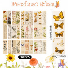 30Pcs Vintage Paper Bookmarks, Butterfly Flower Themed Book Marks for Book Lovers Vintage Aesthetic Bookmark for Men Women Unique Bulk Bookmarks for Students, Classroom Gifts, Reading Present