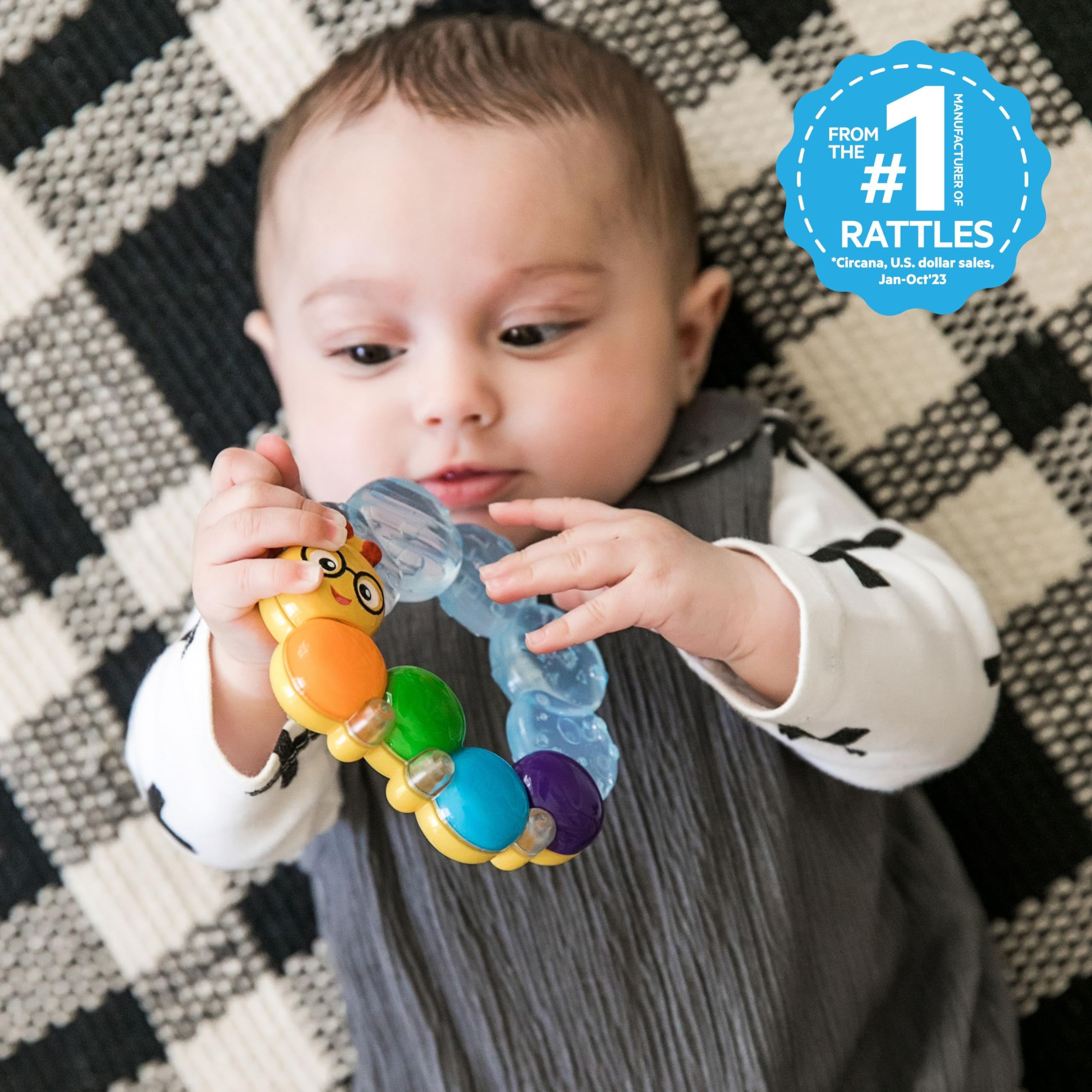 Baby Einstein, Teether-pillar Rattle and Chill Teething Aid Toy, Soothing relief, Multisensory Stimulation, Massages Sore Gums, Easy to Hold, Water filled, Ages 3 months and