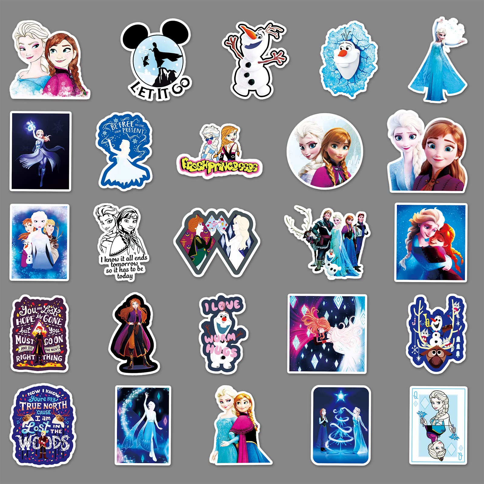 Yangsiw Frozen Stickers Waterproof Vinyl Stickers for Water Bottle Luggage Bike Car Decals Anna and Elsa Stickers for Kids 50pcs …