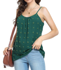 Sopesil Women's Vests Chiffon Ladies Summer Tops Adjustable Strap Sleeveless Tank with Swiss Dot Dusty Green,S