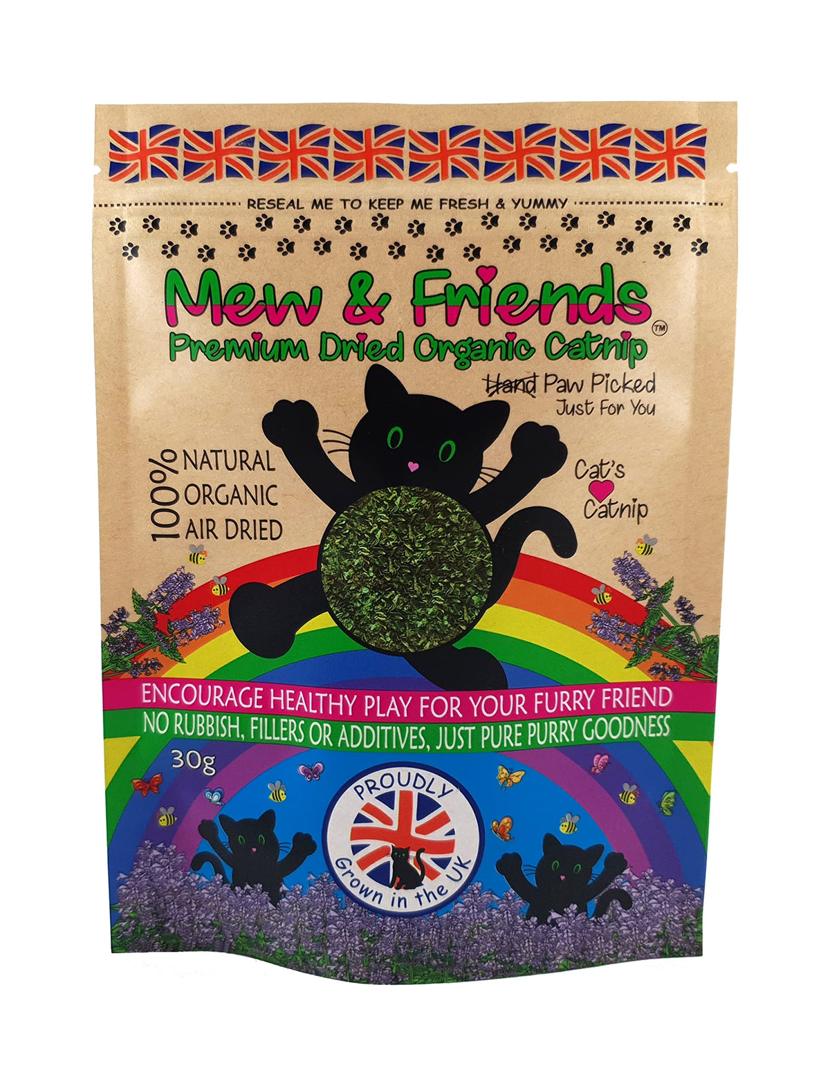 Mew & Friends Catnip - Grown in UK Premium Catnip 100% Organic Naturally Dried   Extra Strong Cat Nip   New 2024 Crop   Cat Toy   Cat Treat   Gift For Cat Lovers - 30g