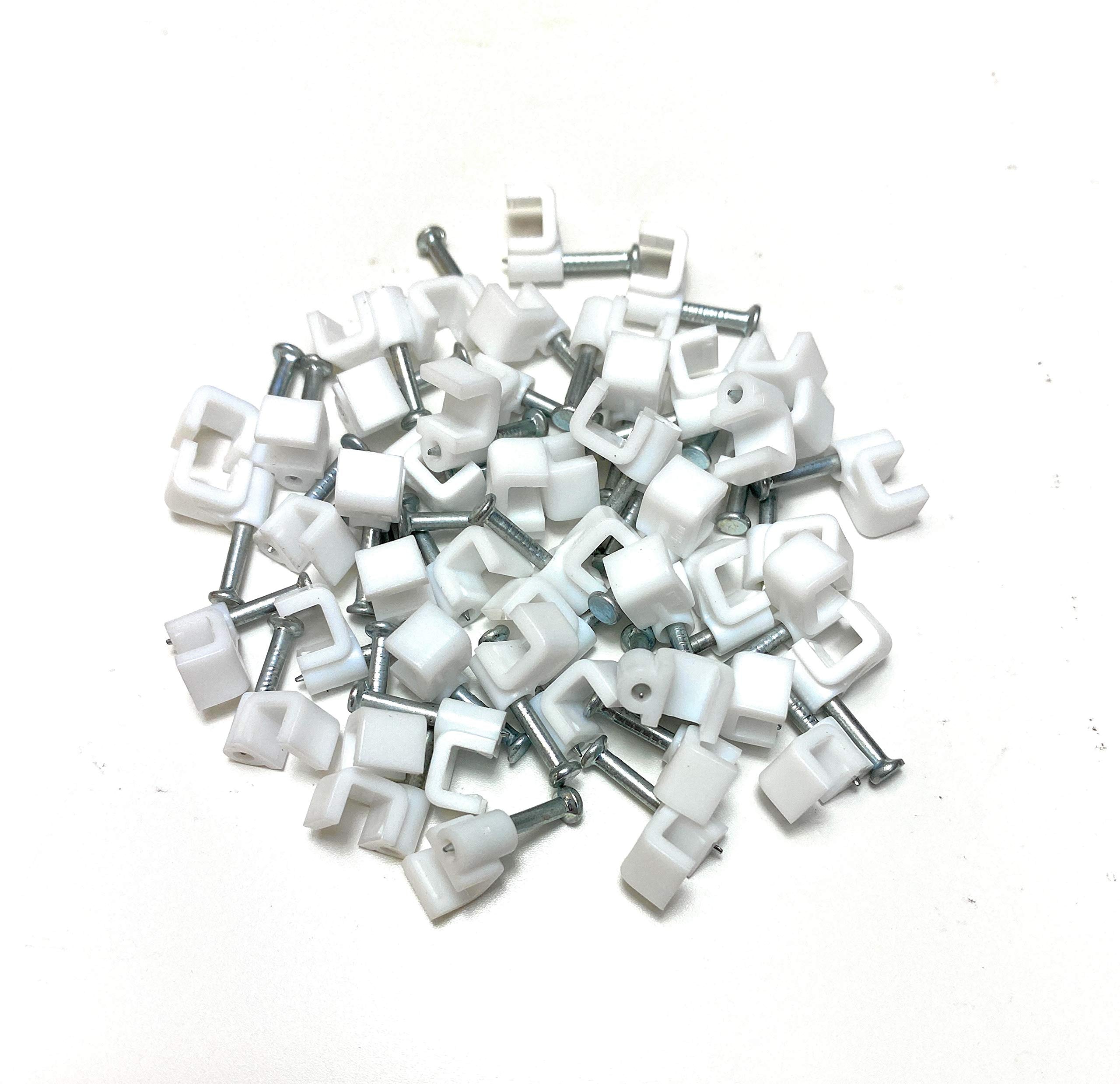 White Plastic Flat Electrical Wire Cable Clips TV Phone Internet Lead Fixings 50 Pieces (6mm)