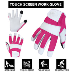 Escort Tools® Heavy Duty Leather Gardening Work Gloves, Thorn Proof, Touch Screen, Utility Safety Working Gloves Breathable, Tear Resistant, High Dexterity Mechanic Gloves Unisex (Pink, XL)