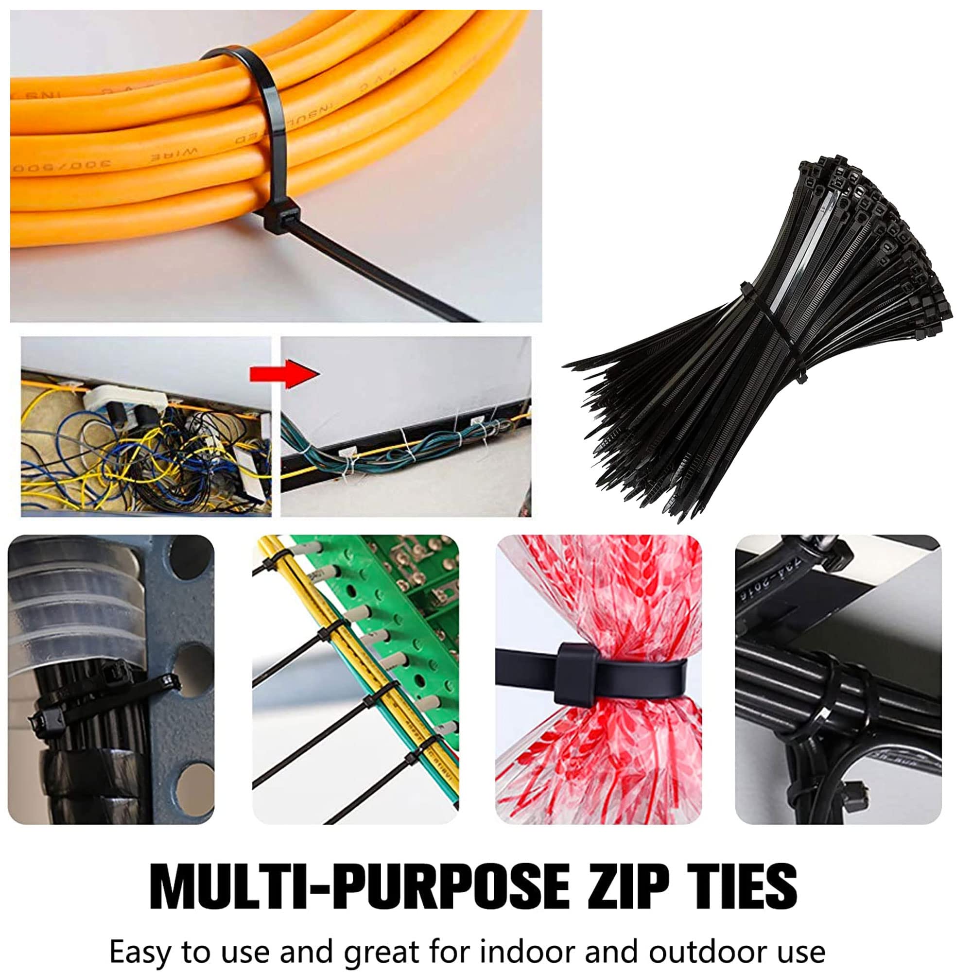 100 Sliver Plastic Cable Ties, 3 Different Sized Tie Wraps, Durable Strong Plastic Material Ensuring Longevity. Self Locking Zip Ties Ideal for Home, Office, Garden and DIY (Silver)