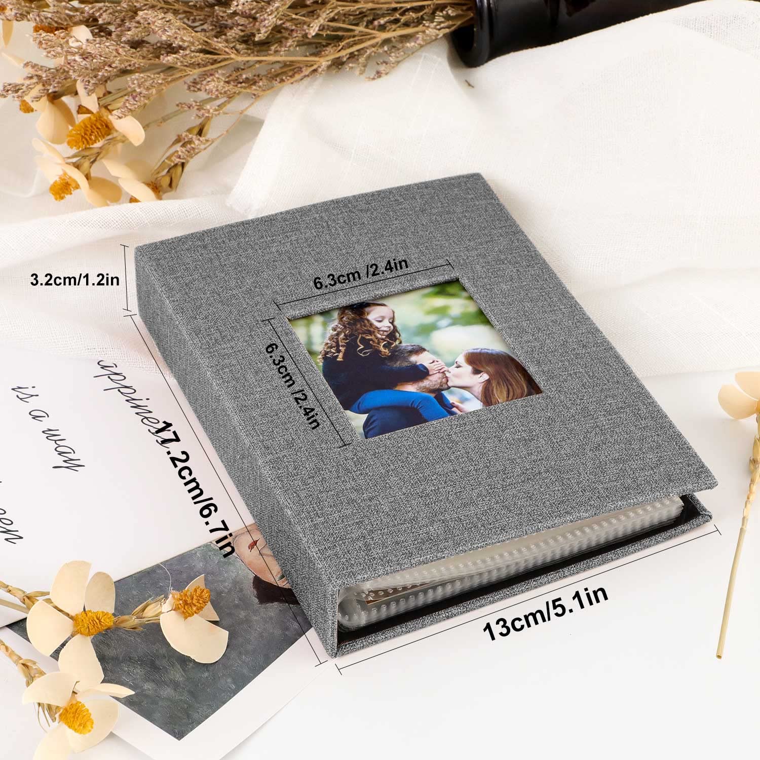 Benjia Small Photo Album 6x4 2 Packs, Each Pack holds 100 Pockets, Slip in Mini Linen Top Loading Photo Albums Holds Portrait Only 10x15cm Picture Grey