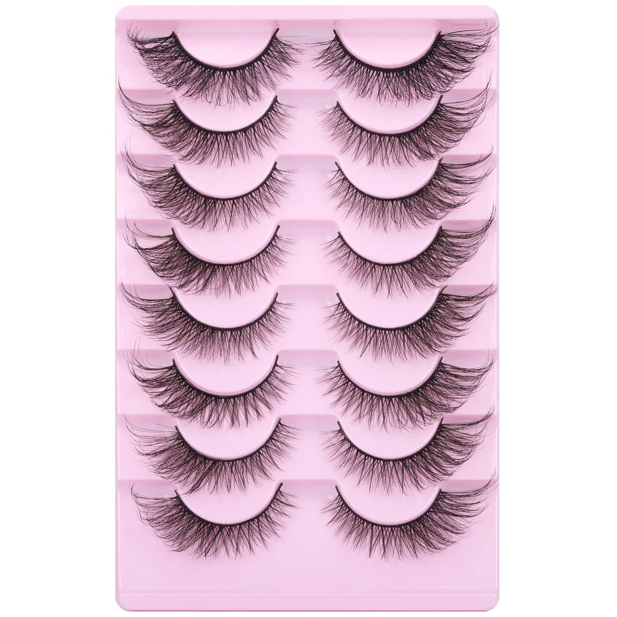 Eyelashes Fox Eye Natural Looking Russian Lashes Strip D Curly Fluffy Multi-layers Faux Mink Eyelash Wispy Cat Eye Lash Pack 8 Pairs