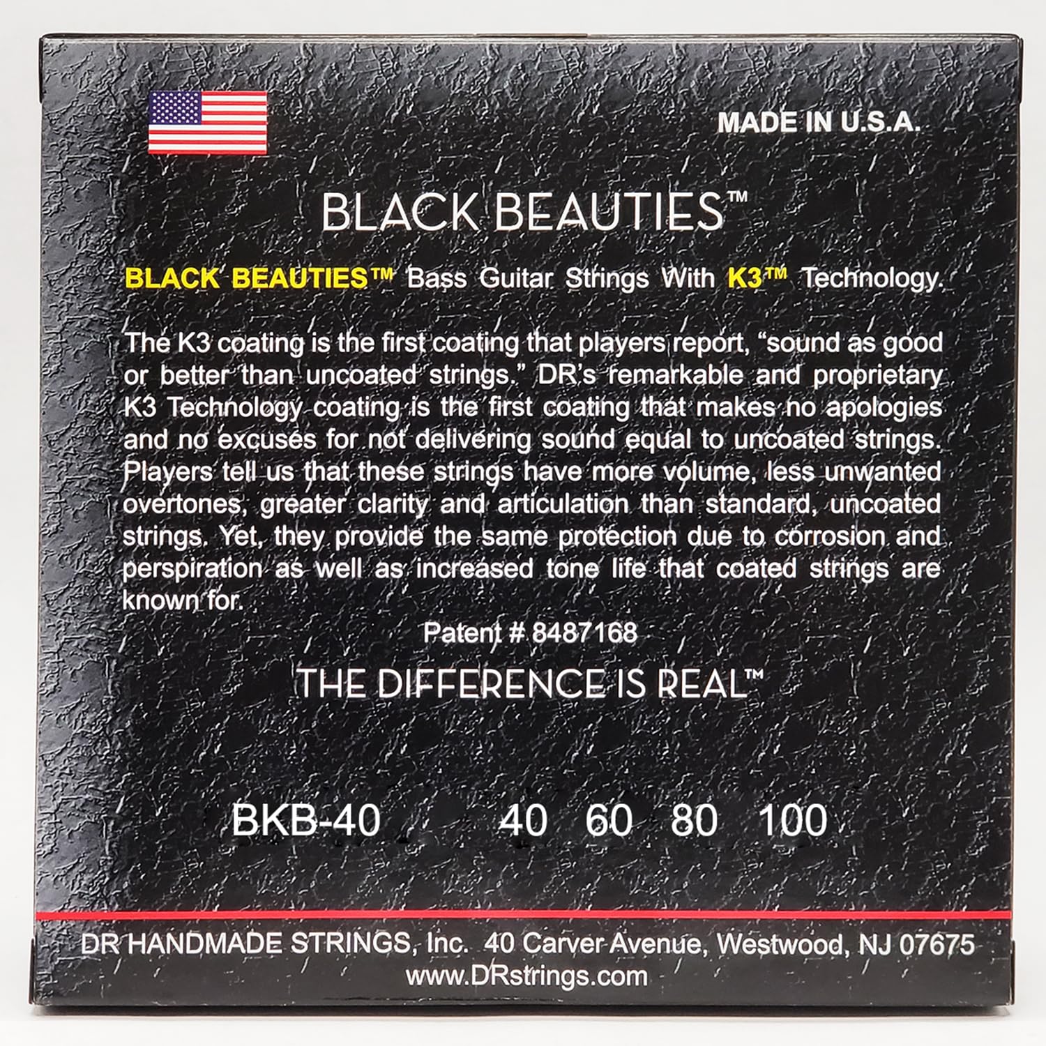 DR Strings BLACK BEAUTIES™ - BLACK Coloured Bass Strings: Light 40-100