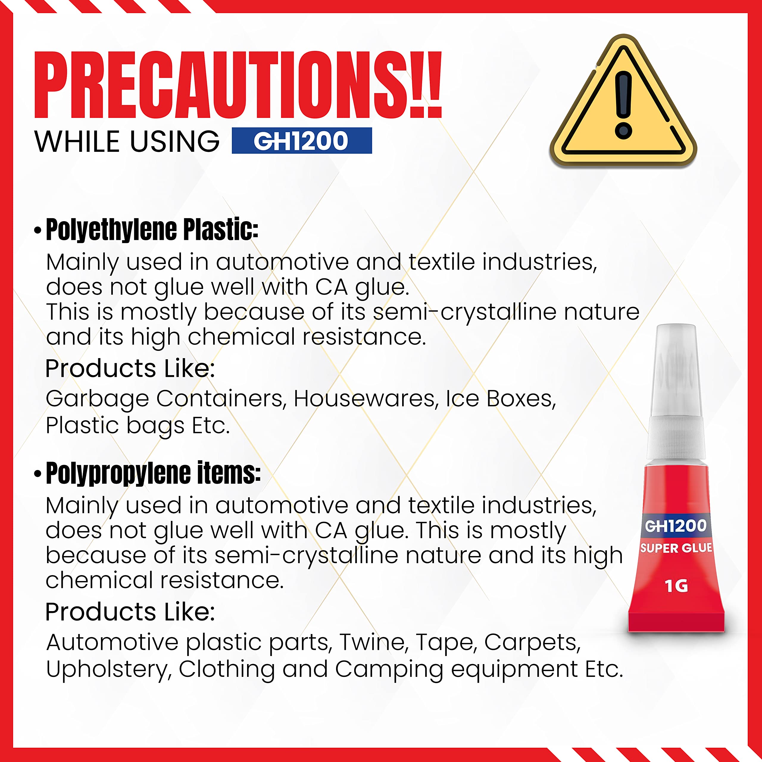 GH1200 1g x 24 Strong Super Glue All Purpose with Anticlog Cap. Super Fast,Thick & Strong Adhesive Cyanoacrylate Glue for Hard Plastics, DIY Craft, Ceramics, Frame,Leather, Metal and Many More