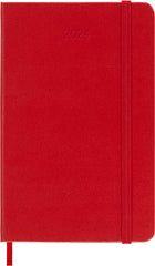 Moleskine Daily Agenda 12 Months 2024, Agenda 2024, Size Pocket 9x14, Hard Cover and Elastic Closure, Colour Scarlet Red