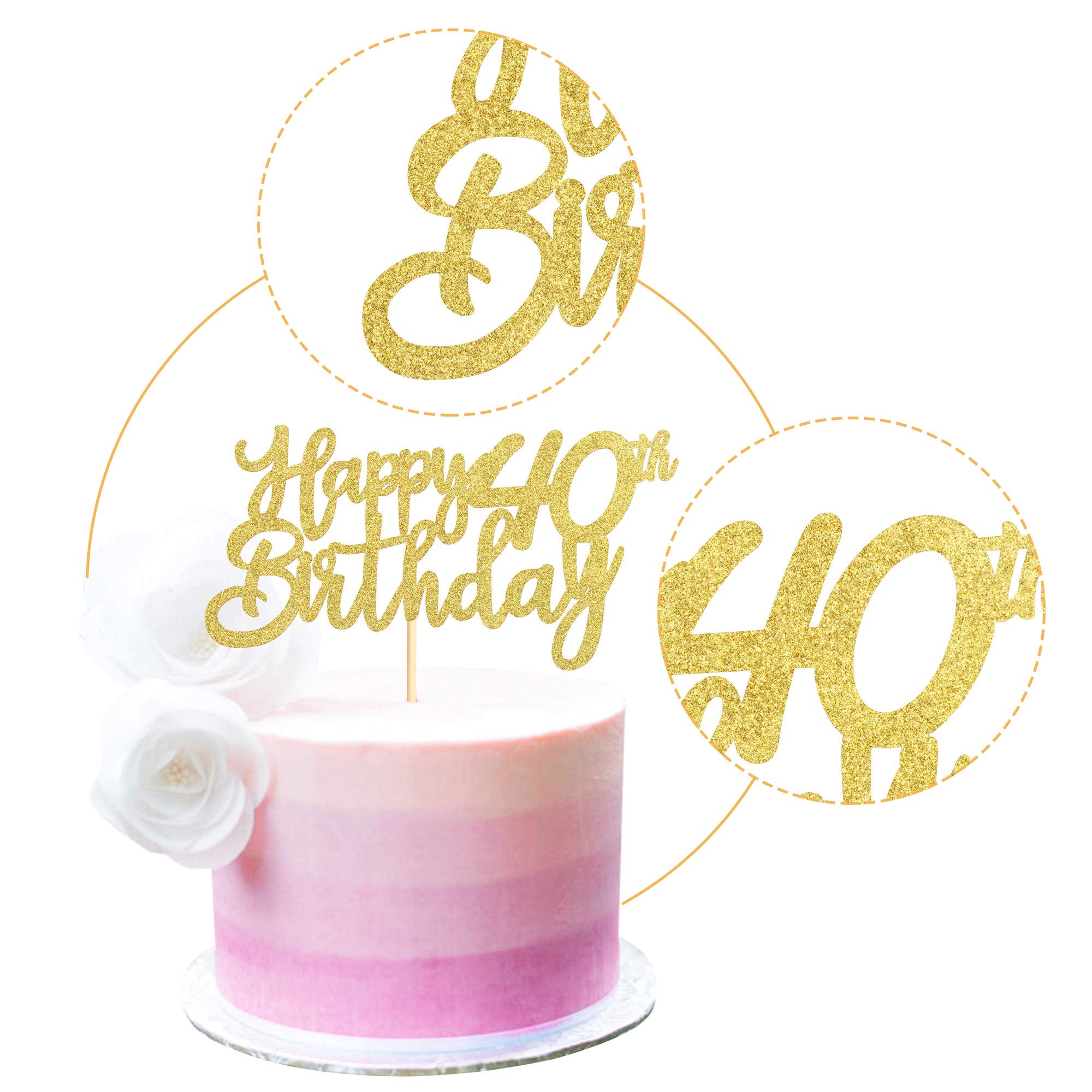 3 Pieces Happy 40th Birthday Cake Toppers Gold 40 Cupcake Toppers Cheers to 40 Fabulous Cake Decorations for 40th Birthday Party Decoration Supplies