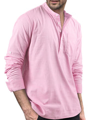 Enlision Mens Pink Cotton Linen Shirts Long Sleeve Shirt Button Down Henley Shirts Lightweight Casual Plain Tops for Men S