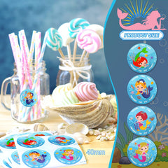 48 Pcs Mermaid Birthday Party Stickers Mermaid Party Bags Stickers Mermaid Thank You for Coming to My Party Sticker Round Stickers Mermaid for Kids Girls Birthday Party Decoration