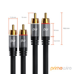 Primewire RCA Audio Cable 0.5m - 2RCA Phono Plugs to 2RCA Phono Plugs - Stereo Audio Cable for Surround Sound Dolby Digital DTS - Metal Shell Casing Gold Plated Conectors