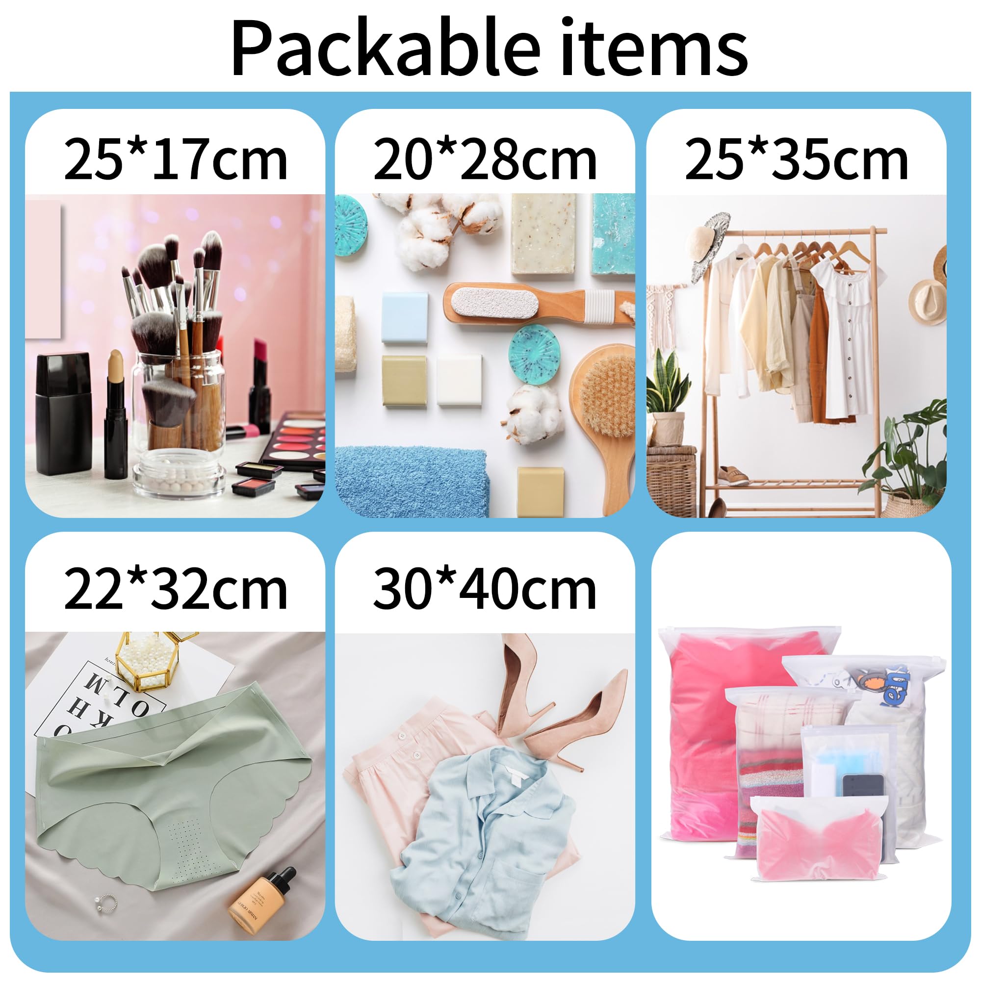 24 Pcs Reusable Ziplock Bags,Travel Clothes Storage Bags,Plastic Hospital Bag Organiser Pouches,Essentials Frosted Resealable Waterproof Luggage Bags for Clothes,Maternity,Shoes, Cosmetics,5 Sizes