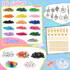 8100PCS 3mm Glass Seed Beads Bracelets Making Kit，400pcs Alphabet Letter Beads for Jewelry Making and Crafts with Elastic String Cords，Pendants, lobster clasps and other craft diy material (C-3MM)