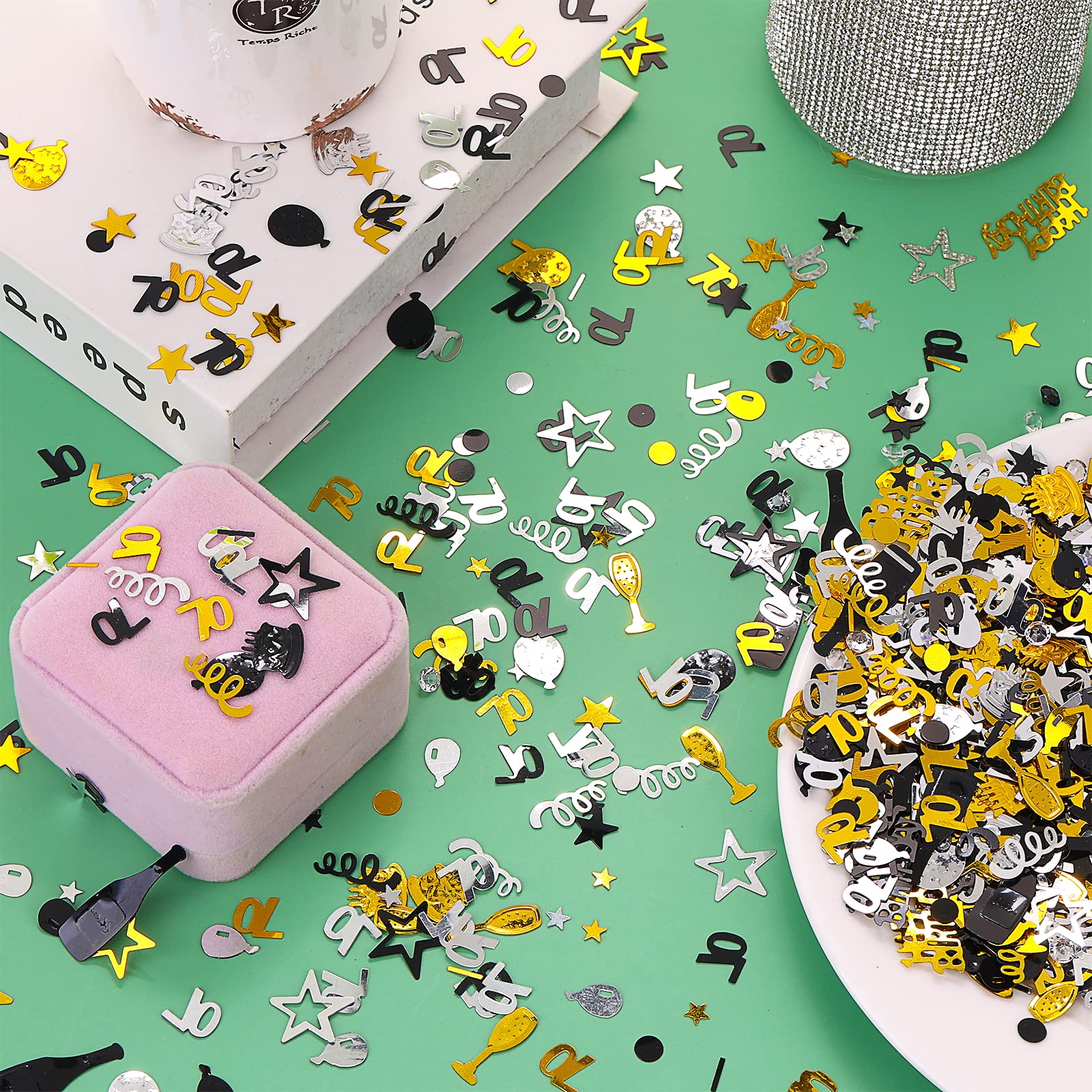 3000 Pieces Birthday Confetti Number 70 Glitter Confetti Birthday Cake Confetti Table Confetti Black Gold and Silver Party Decorations Supplies for Birthday, Anniversary (70th Style)