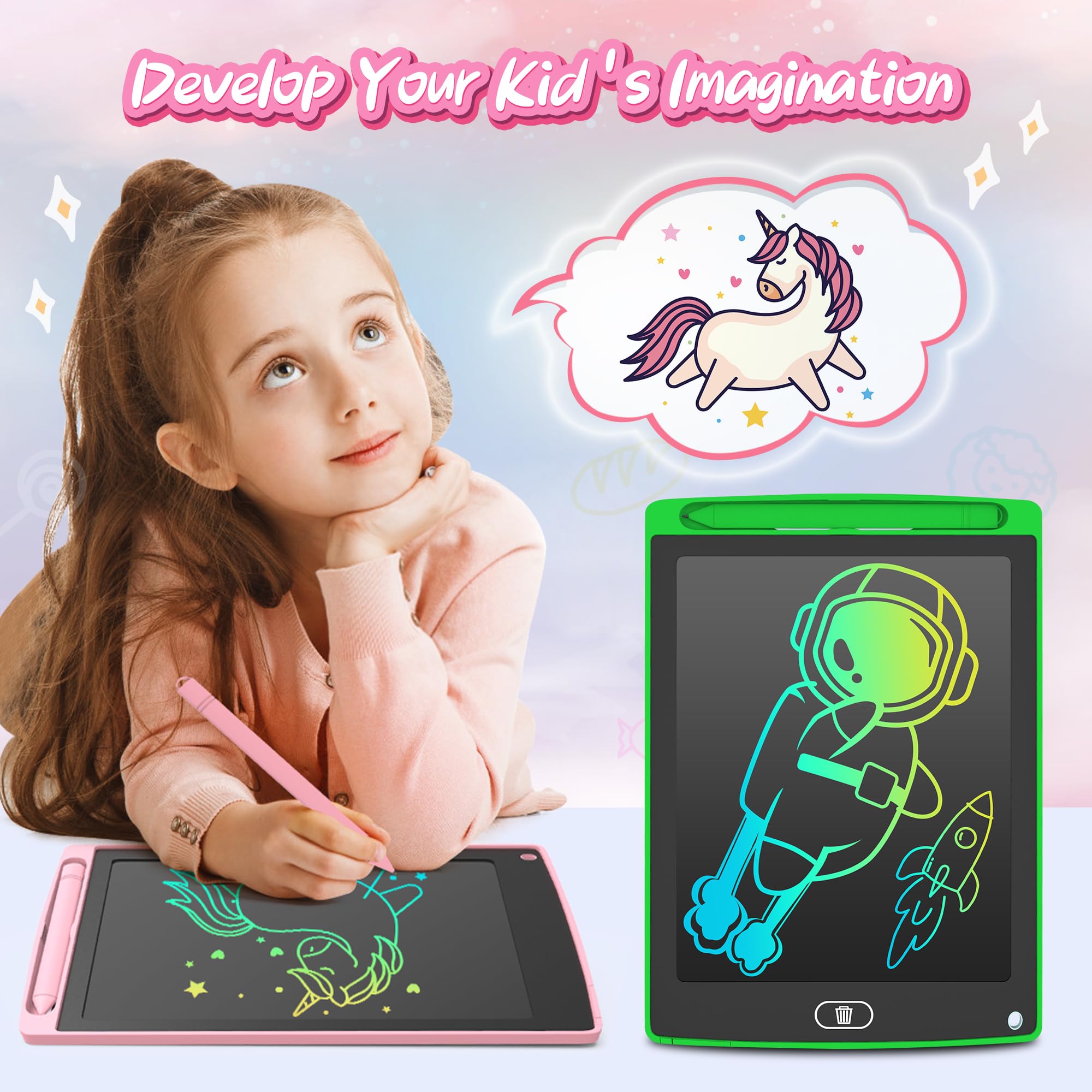 LEYAOYAO 2 Pack LCD Writing Tablet 8.5inch with Bag - Colorful Screen Doodle Pad Drawing Board Learning Educational Toy - Gift for Kids 3-6 Years Old Girl Boy (GreenandPink)