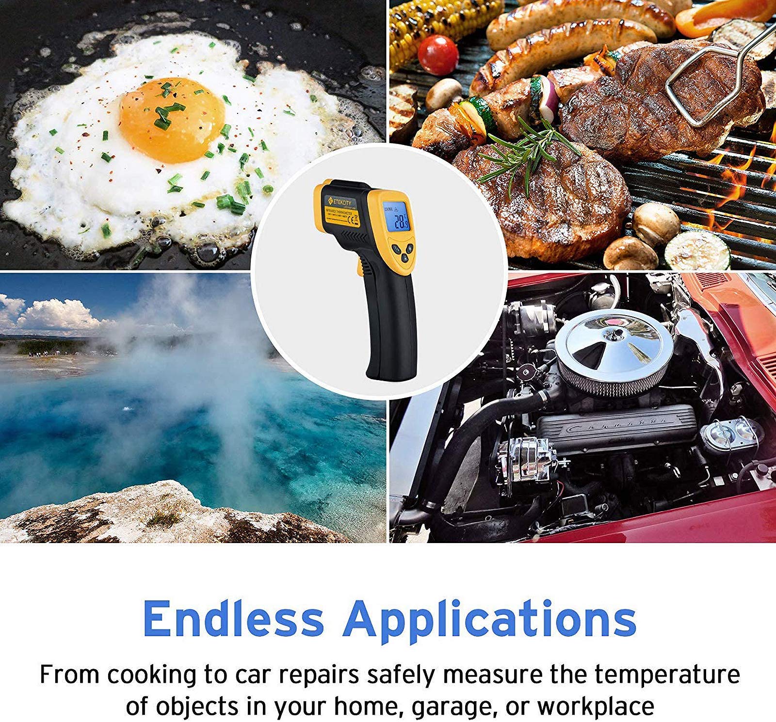 Etekcity Infrared Thermometer Non-Contact Digital Laser Temperature Gun,-50°C ~ 550°C ( -58°F~1022°F ) with LCD Display, for Cooking/Pizza Oven/BBQ/Fridge, (Not for Human), Lasergrip 1080