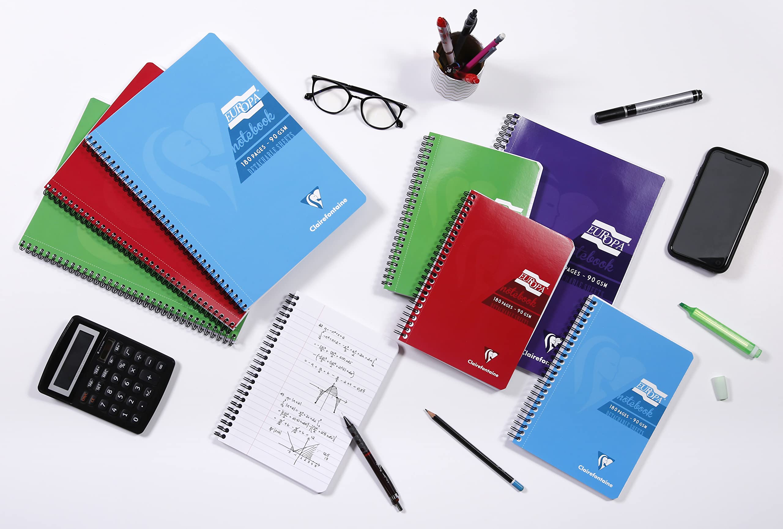 Clairefontaine Europa - Ref 5805Z Wirebound Notebooks, Hardwearing Bright and Glossy Covers, 180 Lined Sheets, A4 size and Micro-Perforated Pages, Red Cover