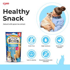 Ciao Churu Rolls by INABA Cat Treat - Chicken, Tuna & Scallop Flavour (4 x 10g) / Crispy Sticks with Creamy Filling Cat Treat, Delicious & Healthy Snack, Hand Feeding, Natural, Grain Free