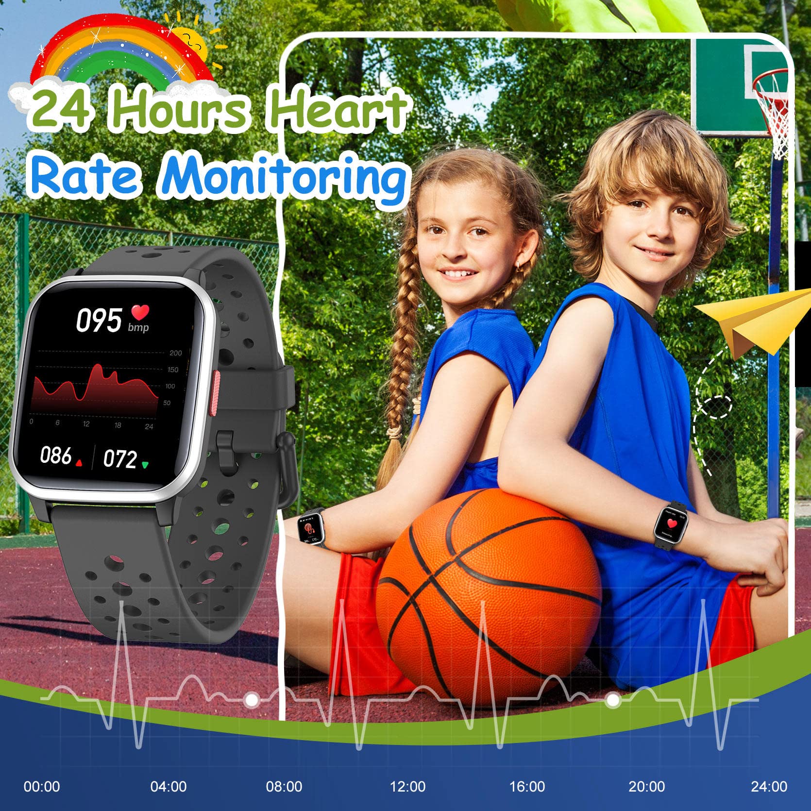 Fitness Tracker Watch for Kids, SOPPY Activity Tracker, Smart Watch with Games, Pedometer, Heart Rate & Sleep Monitor, Stopwatch, IP68 Waterproof Sport Watch, Great Gifts for Boys Girls Teens - Black