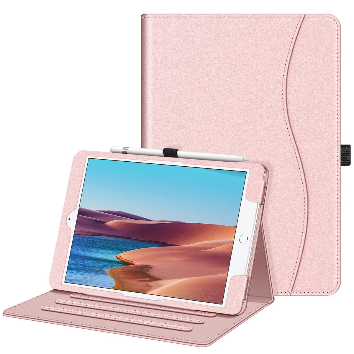 FINTIE Case for iPad 9th / 8th / 7th Generation (2021/2020/2019) 10.2 Inch - [Corner Protection] Multi-Angle Viewing Stand Cover with Pocket & Pencil Holder, Auto Wake Sleep, Rose Gold