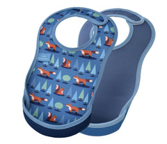 Bibetta Bib - 2x Pack - Premium Neoprene Ultrabib for Comfort - Waterproof baby bibs - Weaning bibs with Crumb Catcher Pocket for Feeding Babies and Toddlers - Roll Up and Machine Washable (Foxes)