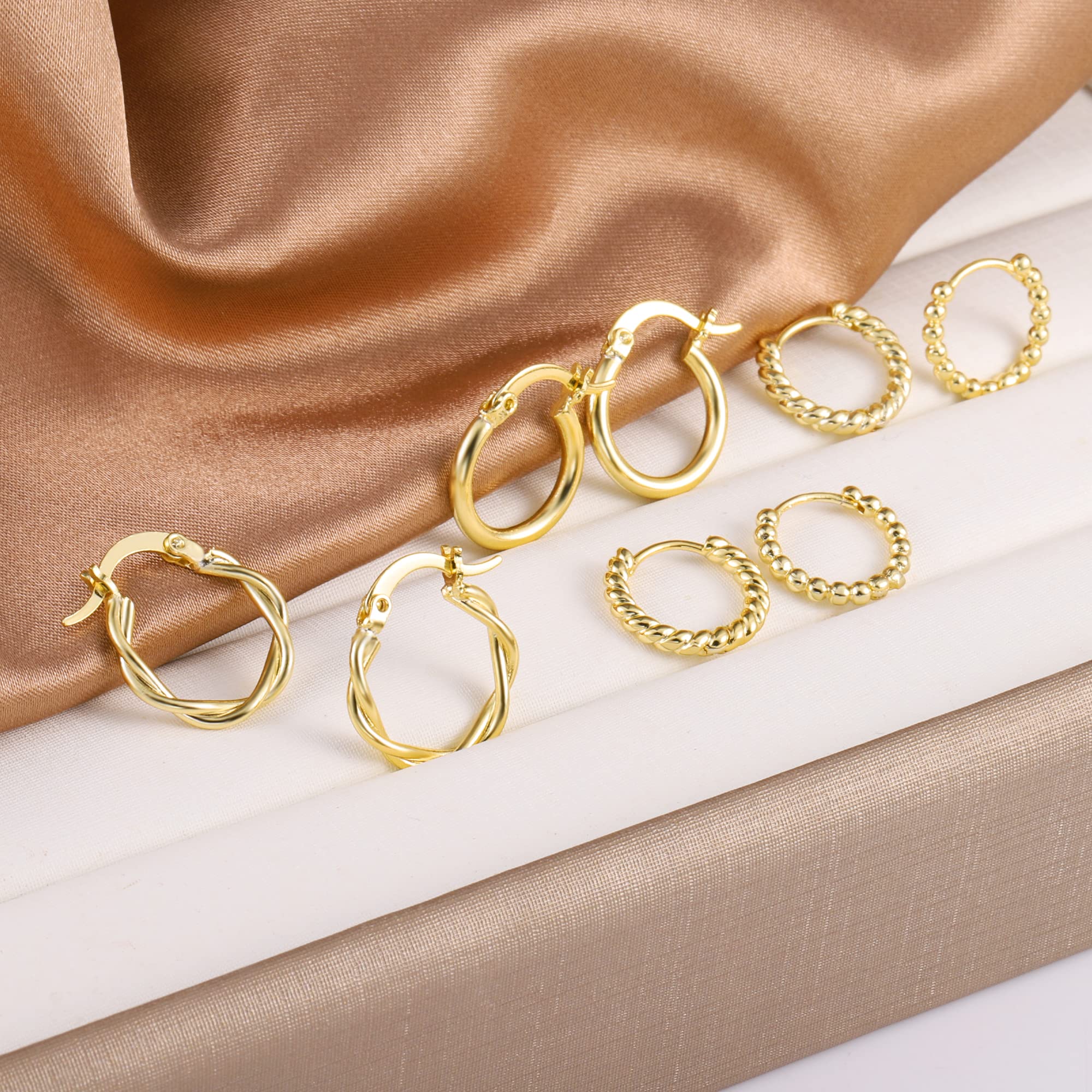 Gold Hoop Earrings Set, 9 Pairs Multipack Small Gold Hoop Earrings for Women, 14k Real Gold Plated Hoop Earrings with AAAand Cubic Zirconia Twist Heart Hypoallergenic Piercing Cartilage Hoops