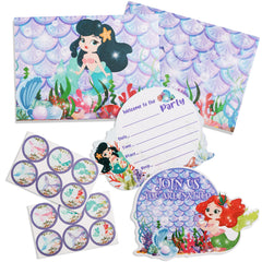 12PCS Mermaid Party Invitations, Mermaid Party Invitations Kids, Party Invites with Blank Cards and Envelopes Stickers, Party Invites for Girls Kids Birthday Baby Shower Thank You Cards
