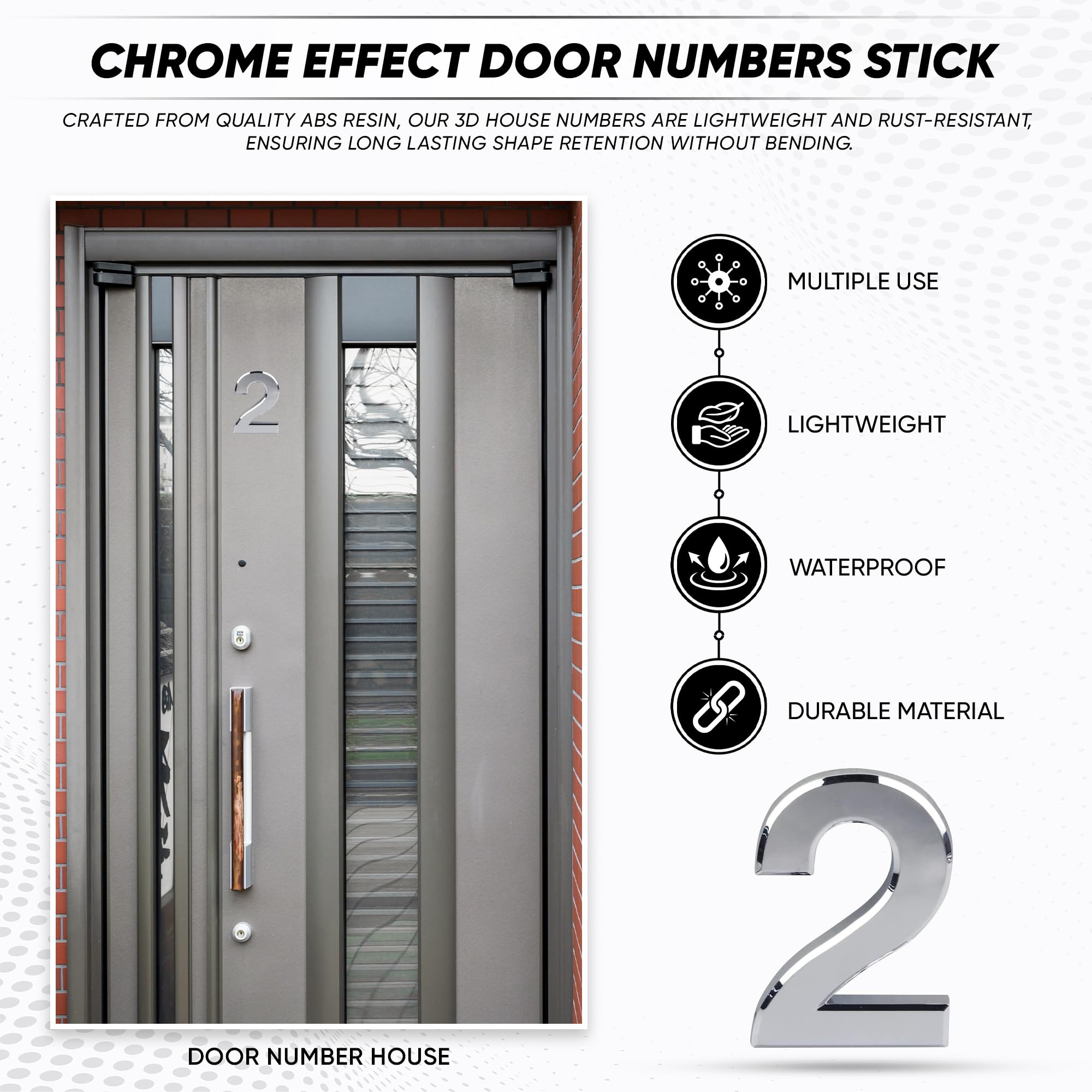 3'' Chrome Effect Door Numbers 0-99 Stick On Door Number House Numbers ABS Self Adhesive Silver 3D House Numbers For Doors, Mail Boxes, Hotel Rooms Door Number Stickers (2)