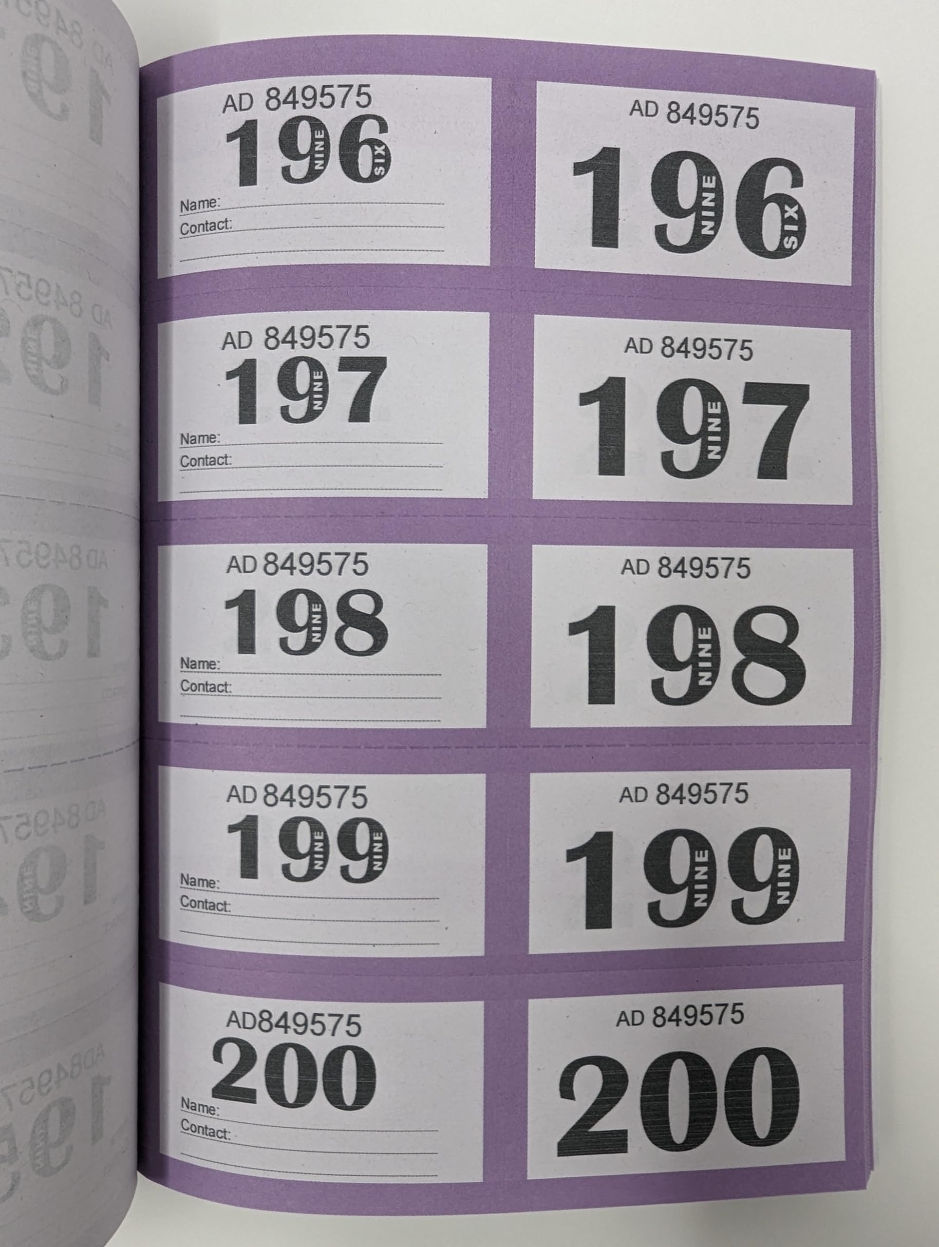 Jumbo Raffle Tickets - Extra Large - 1-400 Cloakroom Tickets - Choose Your Colour (Purple)