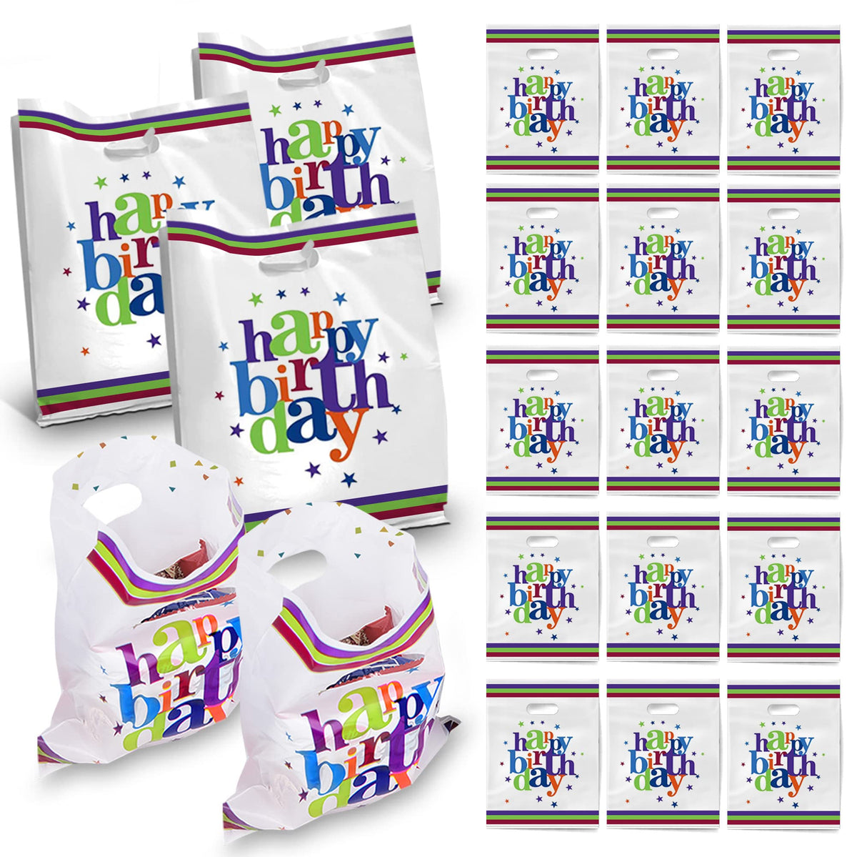 SOL 20 Happy Birthday Party Bags   Plastic Party Bags for Kids Party Bags   Sweet Bags Cellophane Bags Kids Party Treat Bags, Goody Bags & Loot Bags, Gift Bags Birthday Girl Party Bags Kids Party Bag