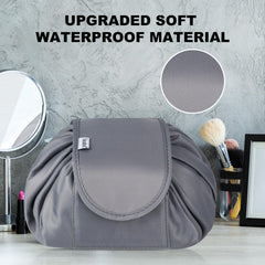 Vavabox Lazy Drawstring Makeup Bags, Large Capacity Waterproof Travel Portable Cosmetic Bag Pouch Makeup Pouch Storage Organiser for Women Girl (Grey)