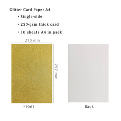 Gold Glitter Cards 250GSM A4 10Sheets Coloured Paper Card Crafts Cardstock Sparkling Paper for Arts Work Party Decoration. (Gold 10Sheets)