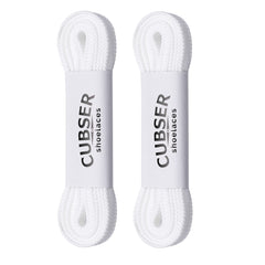 CUBSER Flat Shoelaces (2 Pairs) Quality Durable Wide(9mm) Shoe Laces for Sneakers and Trainers Shoes (120 CM, White)