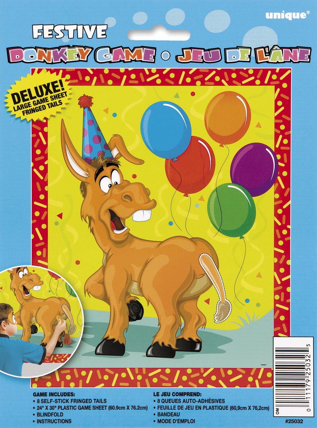 Multicolor Pin the Tail on the Donkey Game - 1 Set - Interactive Family Party Activity for Kids & Adults