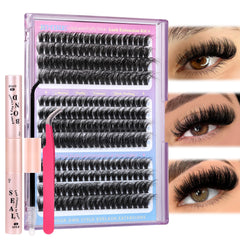 JIMIRE Cluster Lashes Kit 70Dand80Dand100D Fluffy Eyelash Extensions Kit with Bond and Seal Lash Glue and Lash Tweezers Volume 12-18MM Wispy DIY Lashes Extension Kit 240Pcs Individual Eyelashes Kit