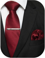 RBOCOTT Burgundy Tie Silk Necktie and Pocket Square with Tie Clip Sets for Men 8cm(1)