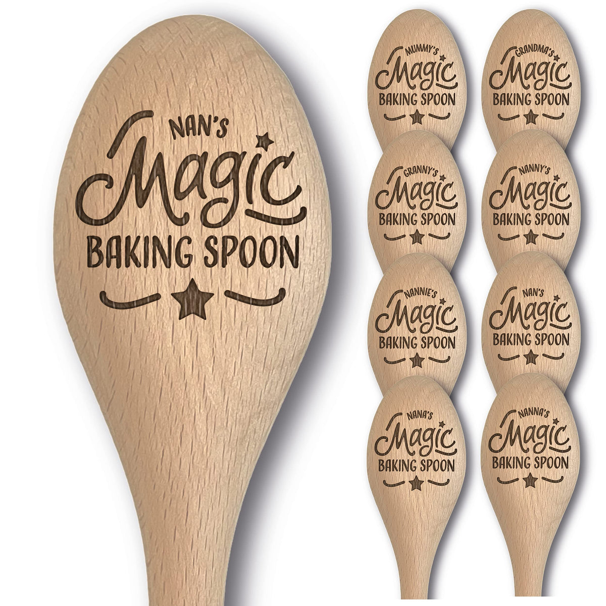 Engraved Magic Baking Spoon Gift - Multiple Options Available - Mother's Day, Birthday, Christmas - from Son, Daughter, Grandchild for Mummy, Grandma, Granny, Nan, Nana, Nanna, Nanny, Nannie (Nan)