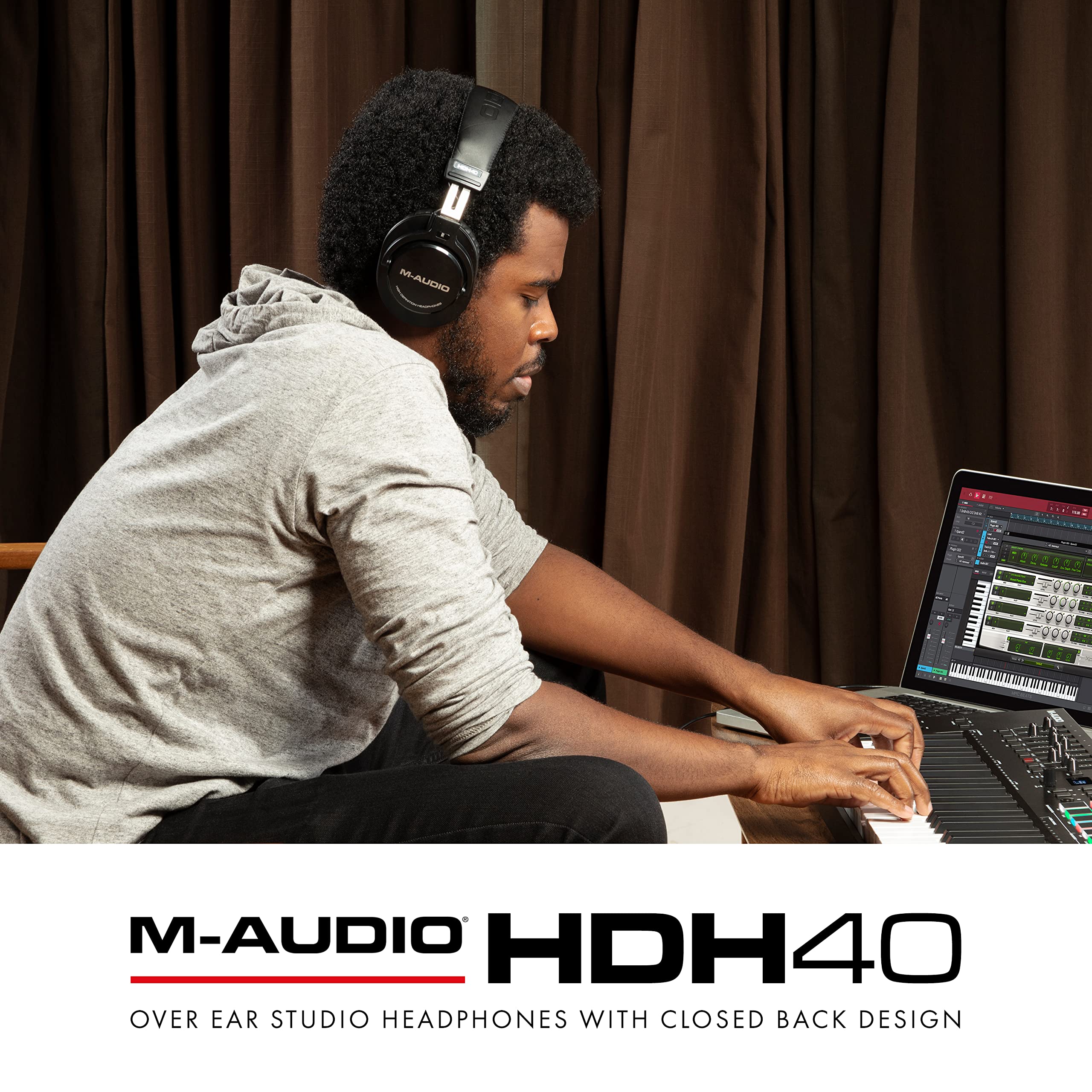 M-Audio HDH40 – Over Ear Studio Headphones with closed back design, flexible headband and 2.7m cable for studio monitoring, podcasting and recording