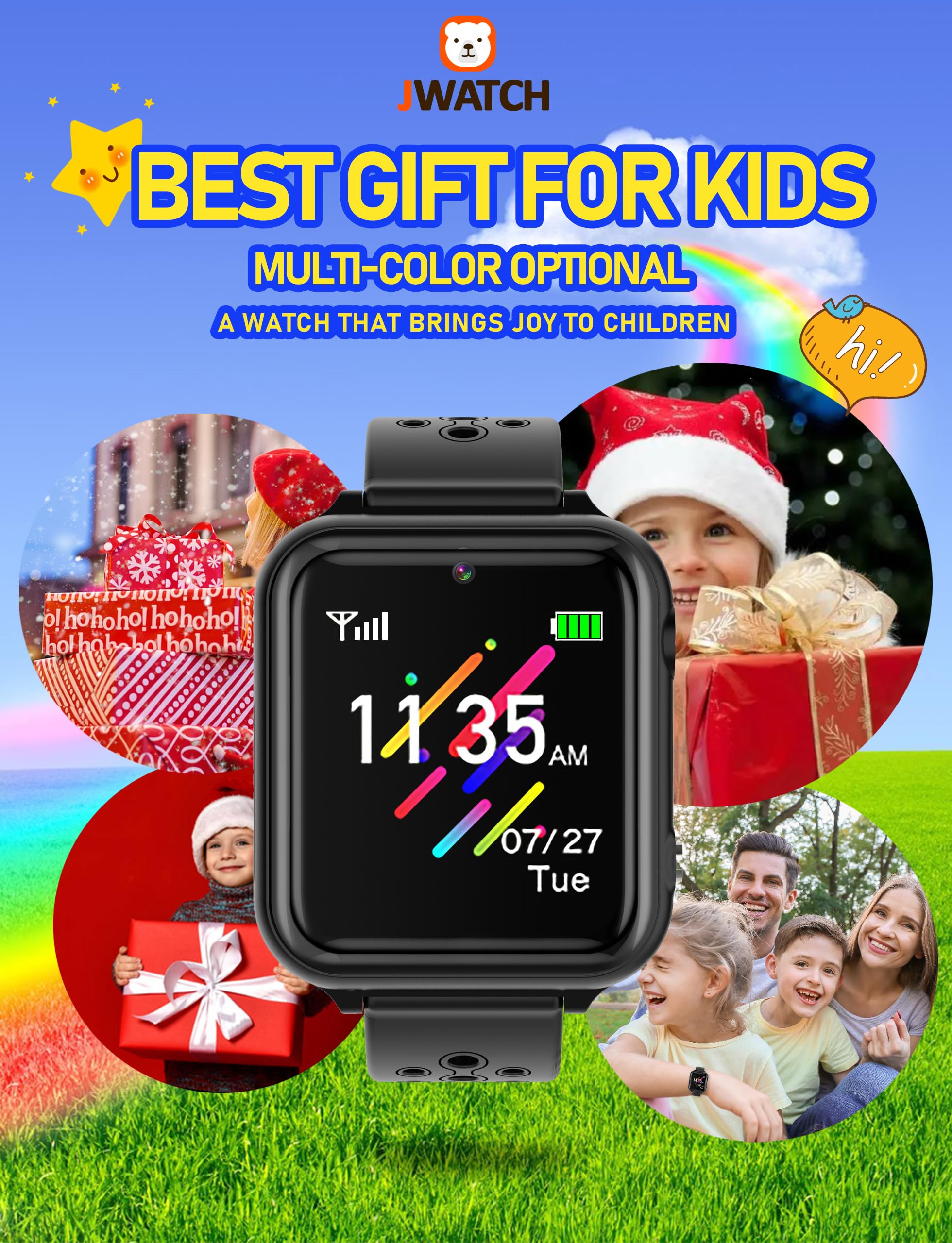 Jwatch Kids Smart Watch Phone Sos with 10 storys 16 Puzzle Games Stopwatch Alarm Clock Kids Watches Toys for 6 7 8 9 10 11 12 Boys Girls Gift for Birthday Christmas (Black)…