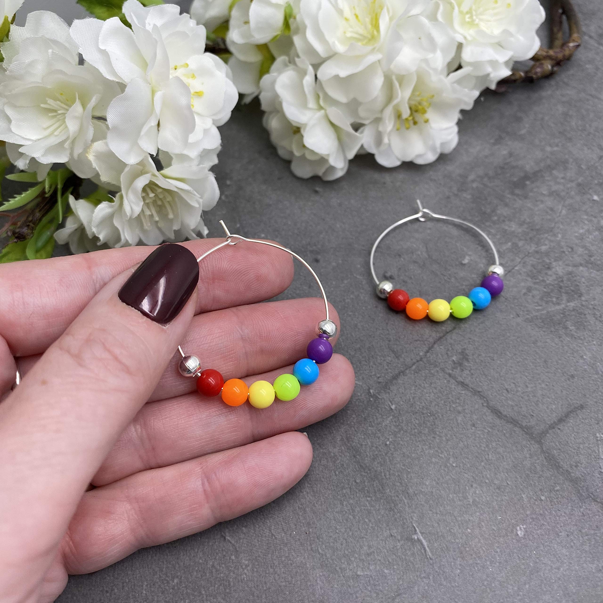 Rainbow Hoop Earrings - LGBT Pride - 6mm Acrylic Beads on Nickel Free Hoops