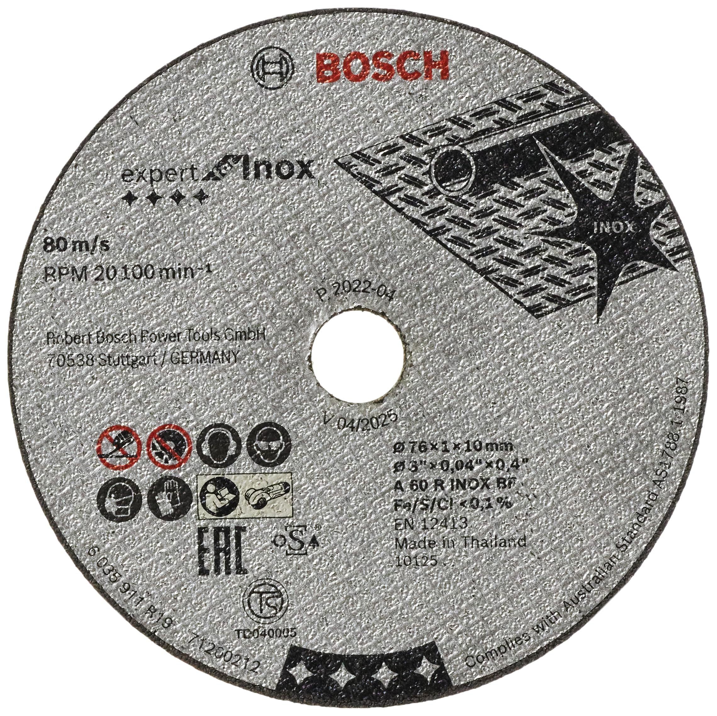 Bosch Professional 2608601520, 5 Expert for Inox Cutting Discs (for Stainless Steel, 76 x 10 x 1 mm, Accessories for Angle Grinders), Gray