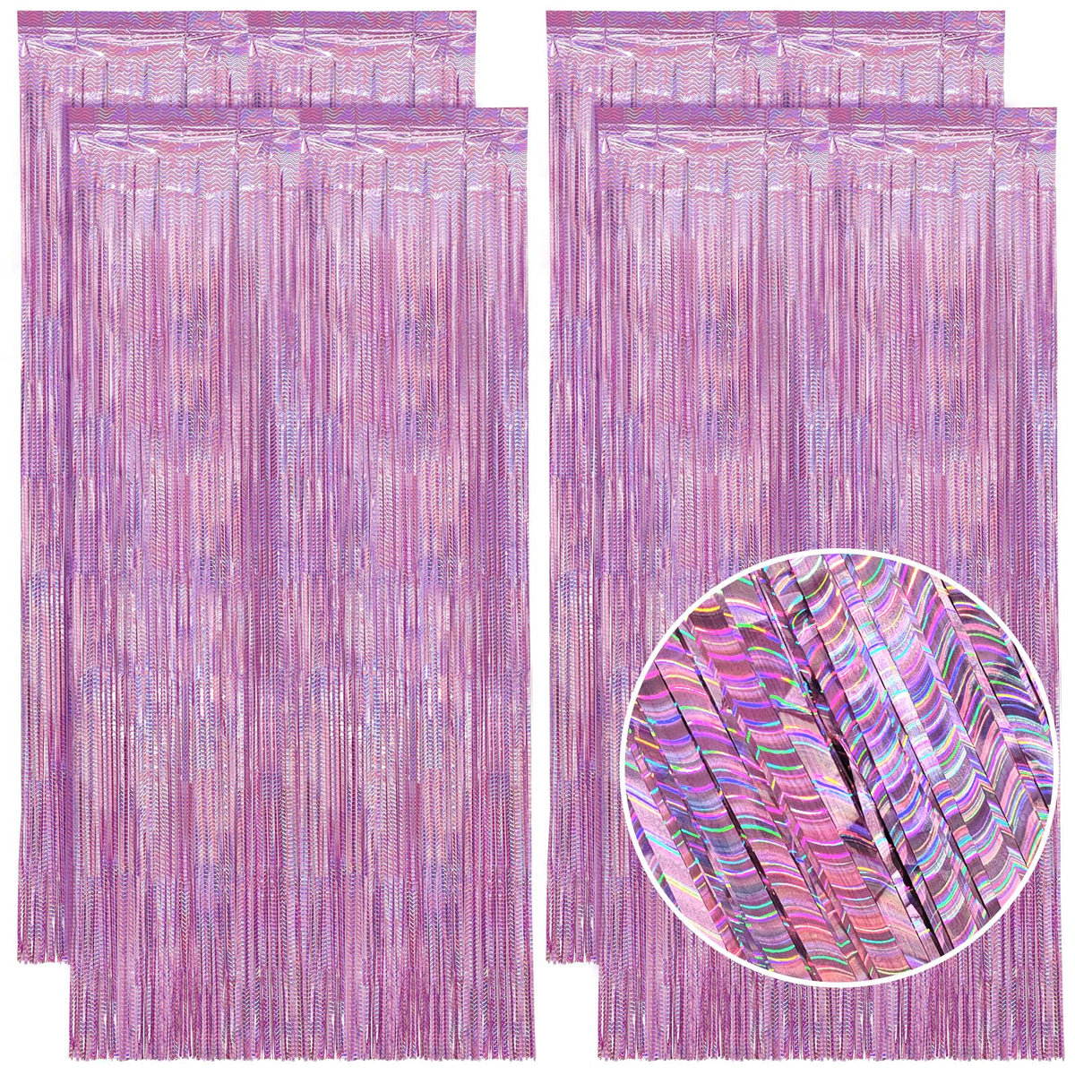 4Pcs 3.2ft x 6.5ft Pink Tinsel Curtain, Foil Fringe Curtain Streamers Backdrop Party Decoration for Wedding Graduation Birthday Christmas Holiday Party Decoration