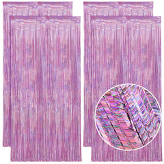 4Pcs 3.2ft x 6.5ft Pink Tinsel Curtain, Foil Fringe Curtain Streamers Backdrop Party Decoration for Wedding Graduation Birthday Christmas Holiday Party Decoration