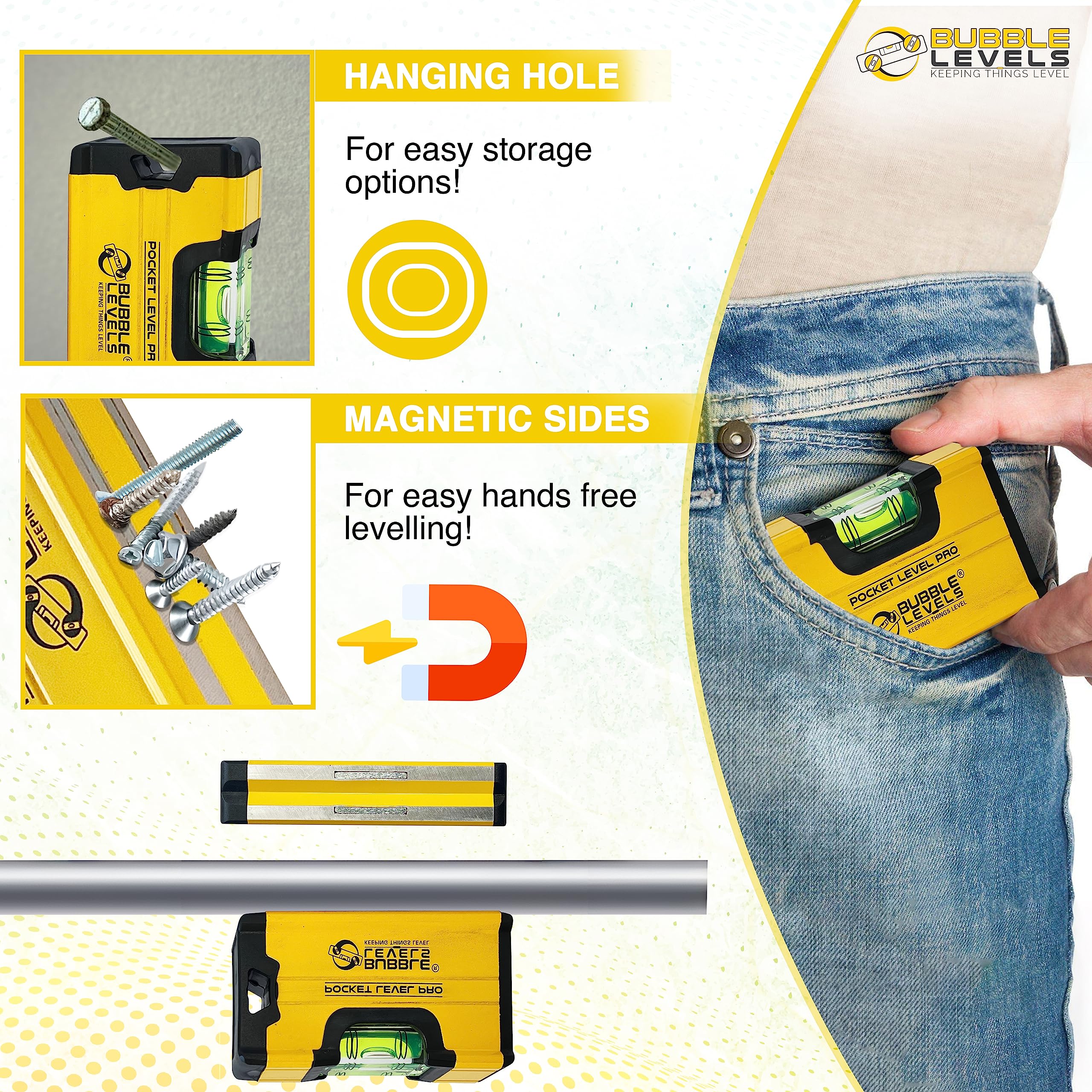 Bubble Levels   Pocket Level Pro   Shockproof Magnetic Mini Spirit Level   DIY Tools